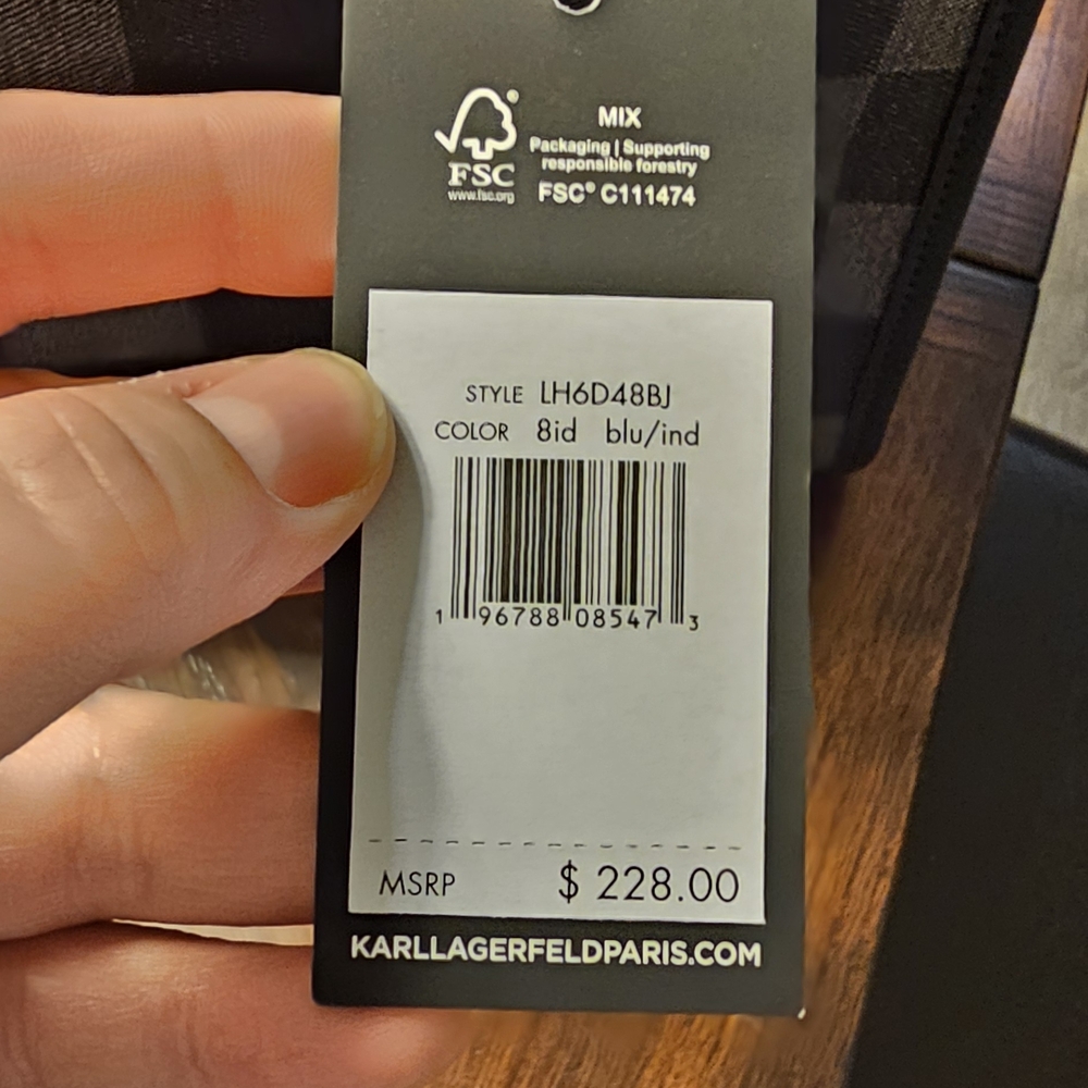 Karl Lagerfeld Navy Blue and Gray Checkered 2-Way Tote - NWT - Picture 3 of 5